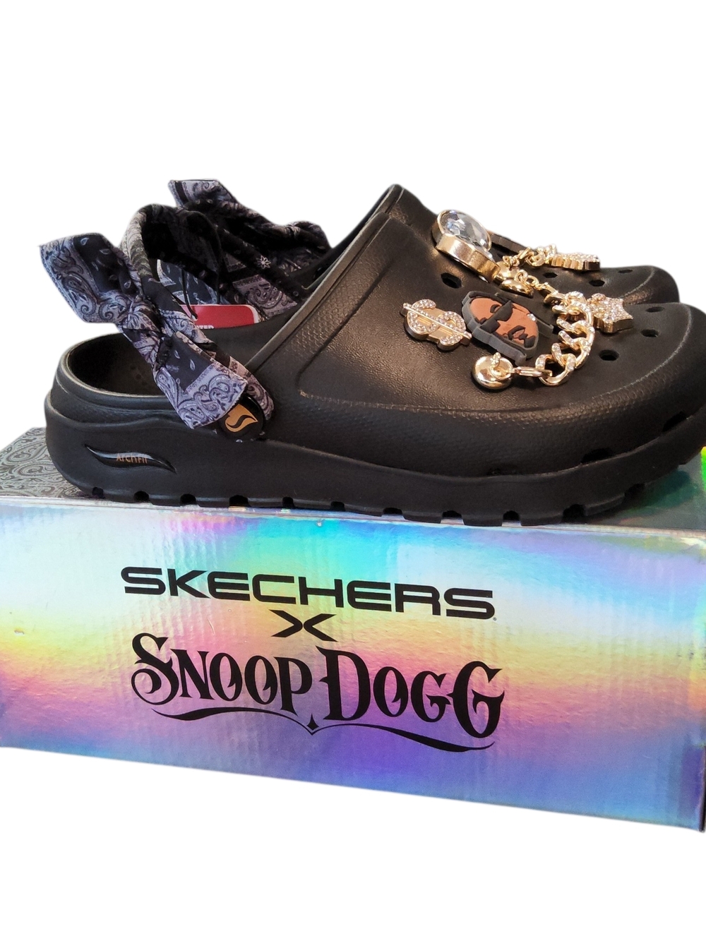 Skechers x Snoop Dogg Black Clog Slide with Bandana and Charms